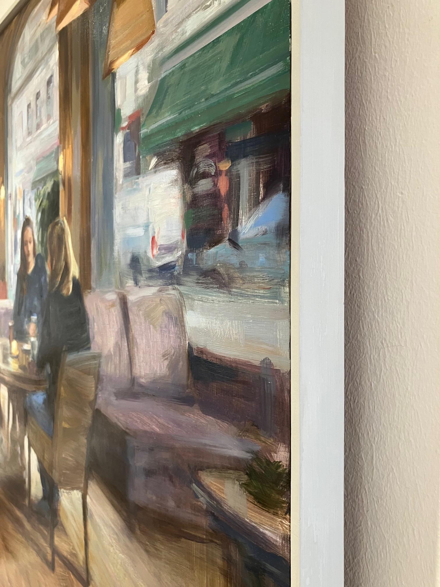 ''Tea in Stockholm'' Peinture à l'huile contemporaine représentant trois femmes dans un café en vente 5
