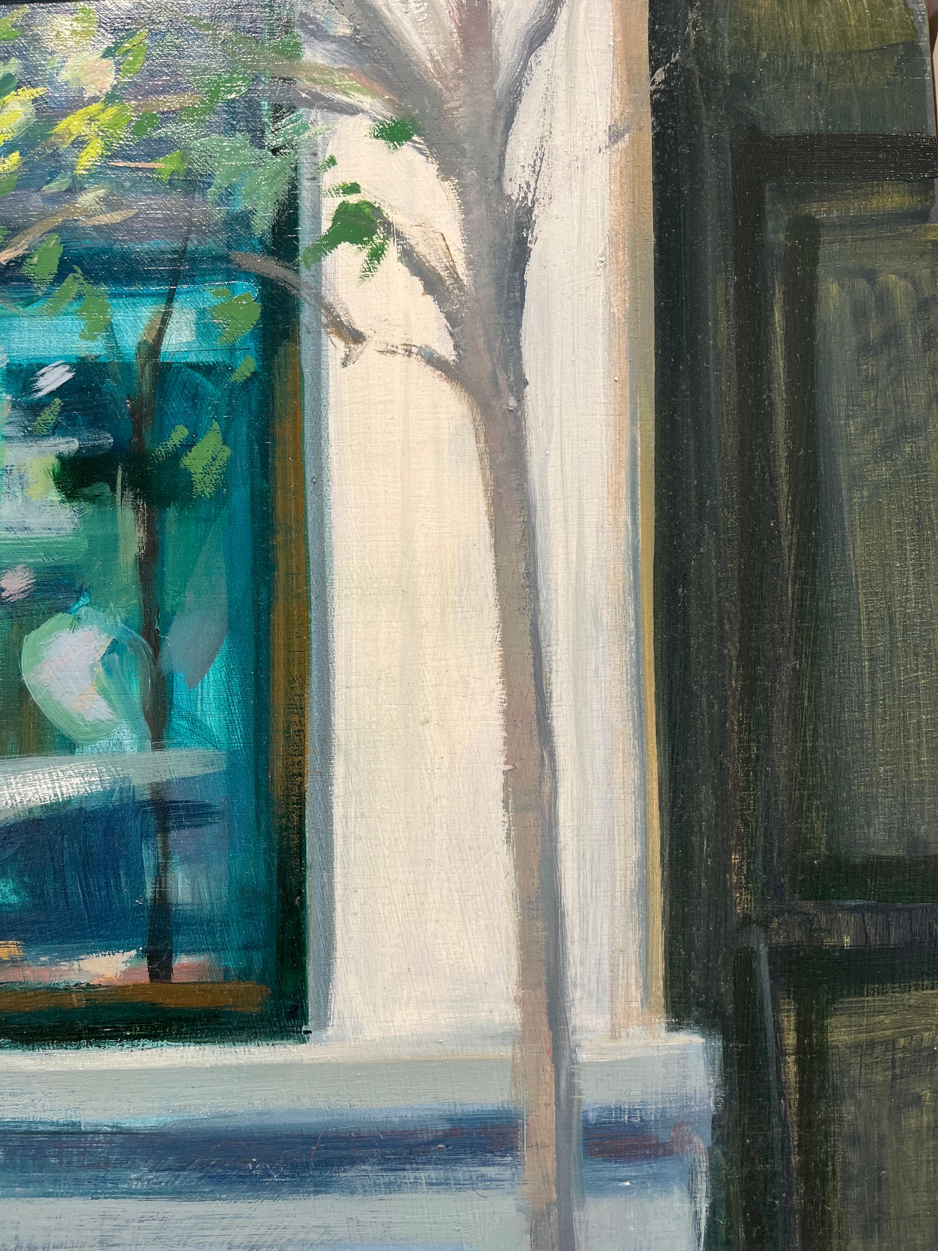 ''You and Me'' Contemporary Oil Painting of a Couple Drinking Coffee In The Sun For Sale 1