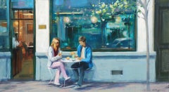 ''You and Me'' Contemporary Oil Painting of a Couple Drinking Coffee In The Sun