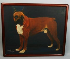 Antique English Boxer Dog  Painting 1915
