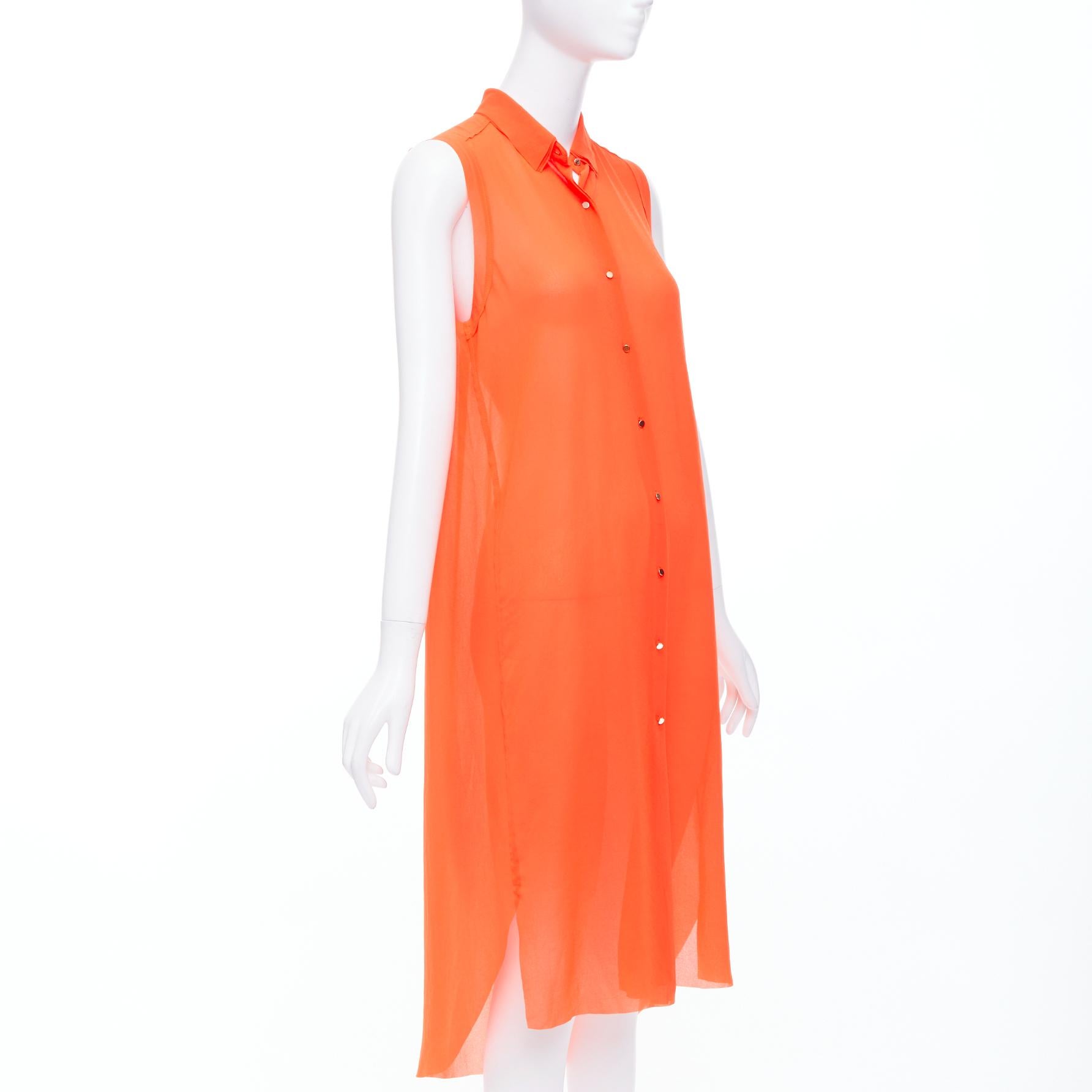 Orange MO & CO - Robe midi orange à col noué et boutons dorés M en vente