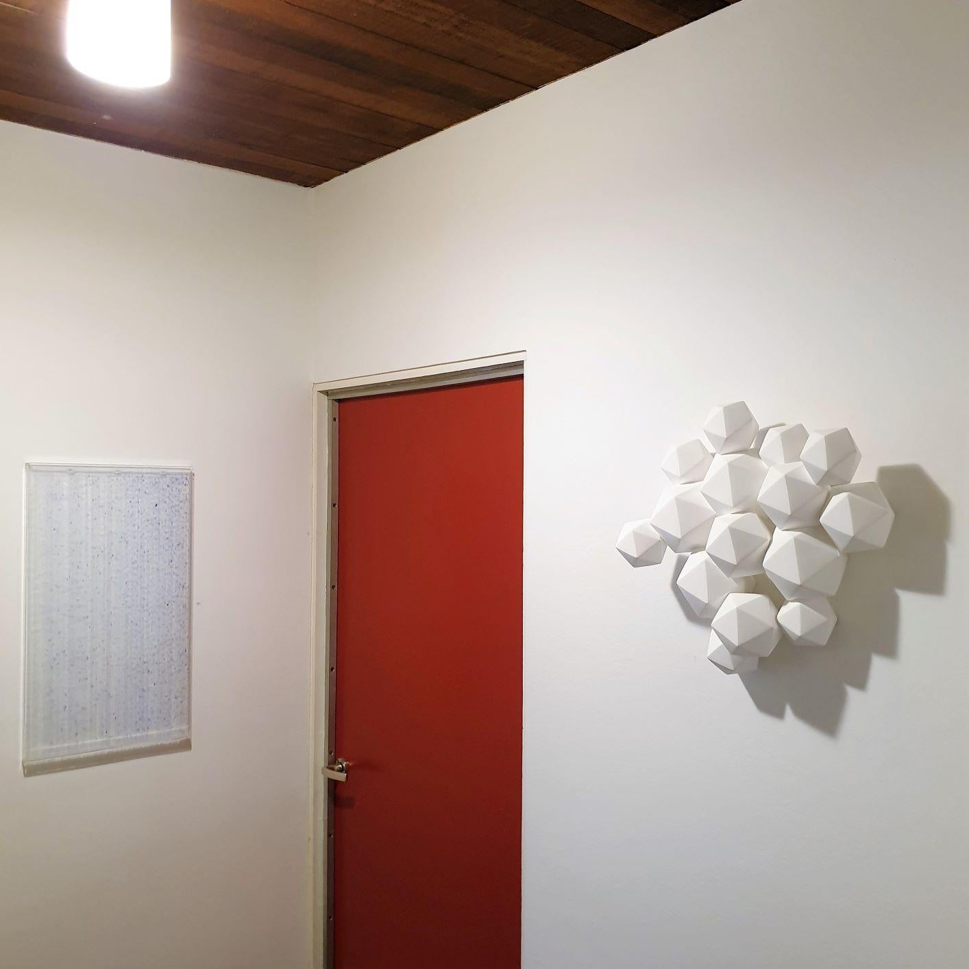 Halfway - contemporary modern abstract geometric porcelain wall sculpture - Sculpture by Mo Cornelisse