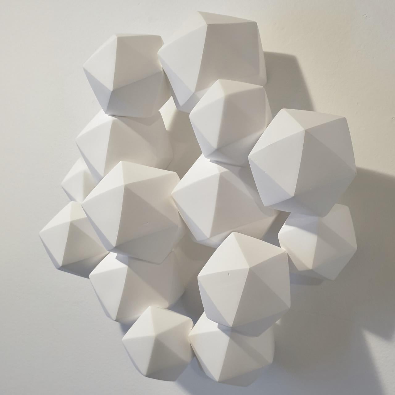 Halfway - contemporary modern abstract geometric ceramic wall sculpture - Abstract Geometric Sculpture by Mo Cornelisse