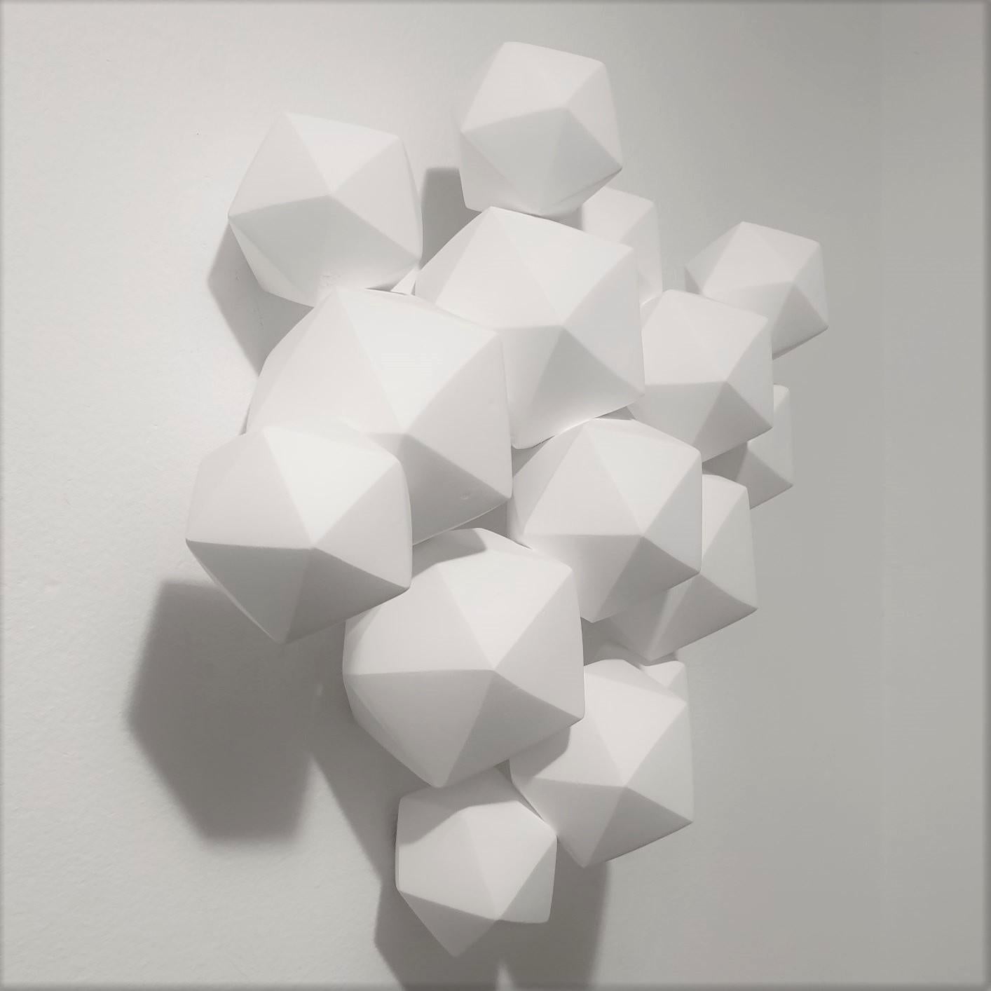 Halfway - contemporary modern abstract geometric porcelain wall sculpture - Abstract Geometric Sculpture by Mo Cornelisse