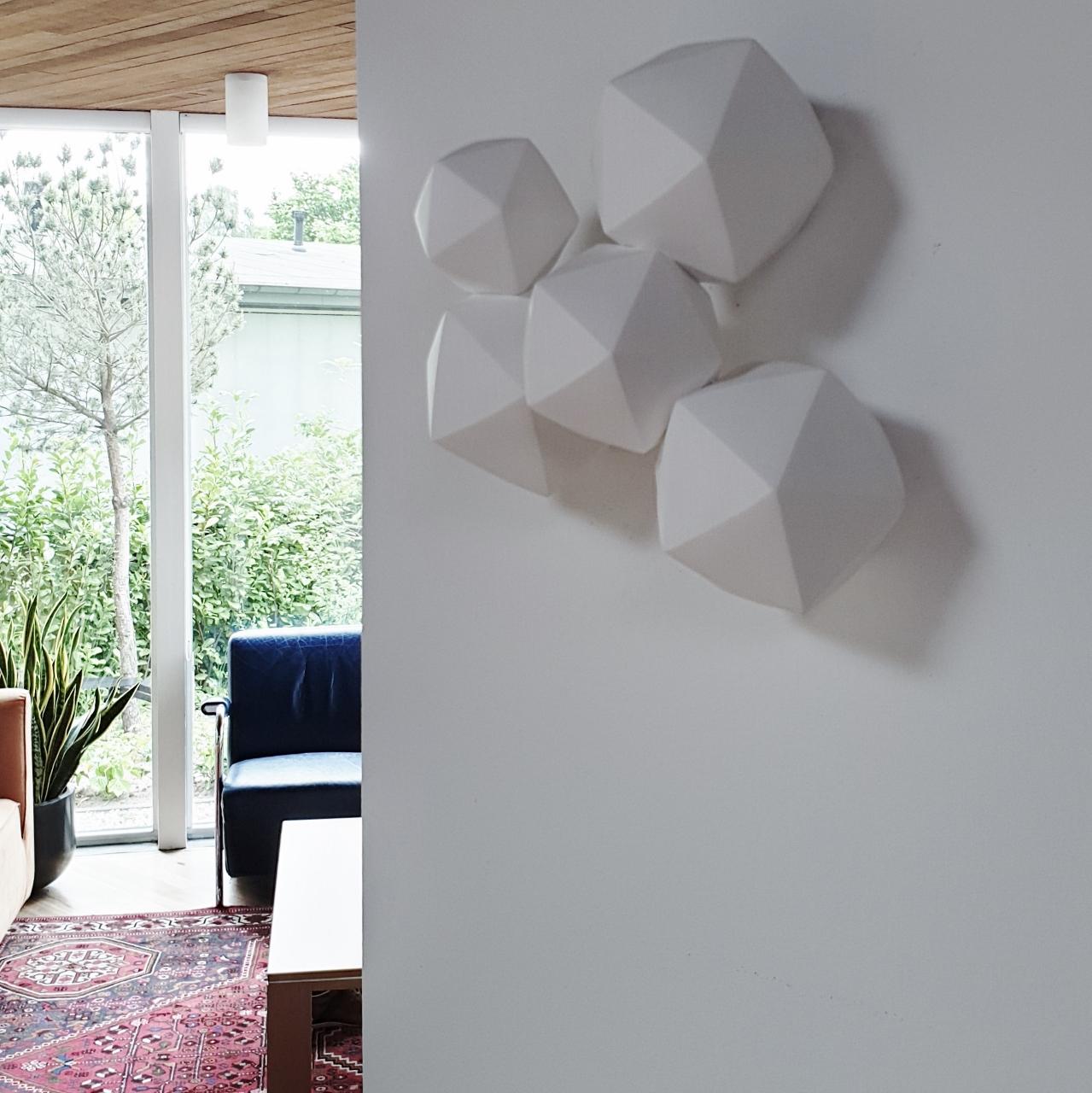 Icosahedron 5 - contemporary modern abstract geometric ceramic wall sculpture - Sculpture by Mo Cornelisse