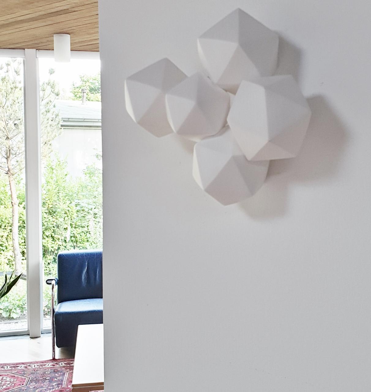 Icosahedron 5 - contemporary modern abstract geometric ceramic wall sculpture - Sculpture by Mo Cornelisse