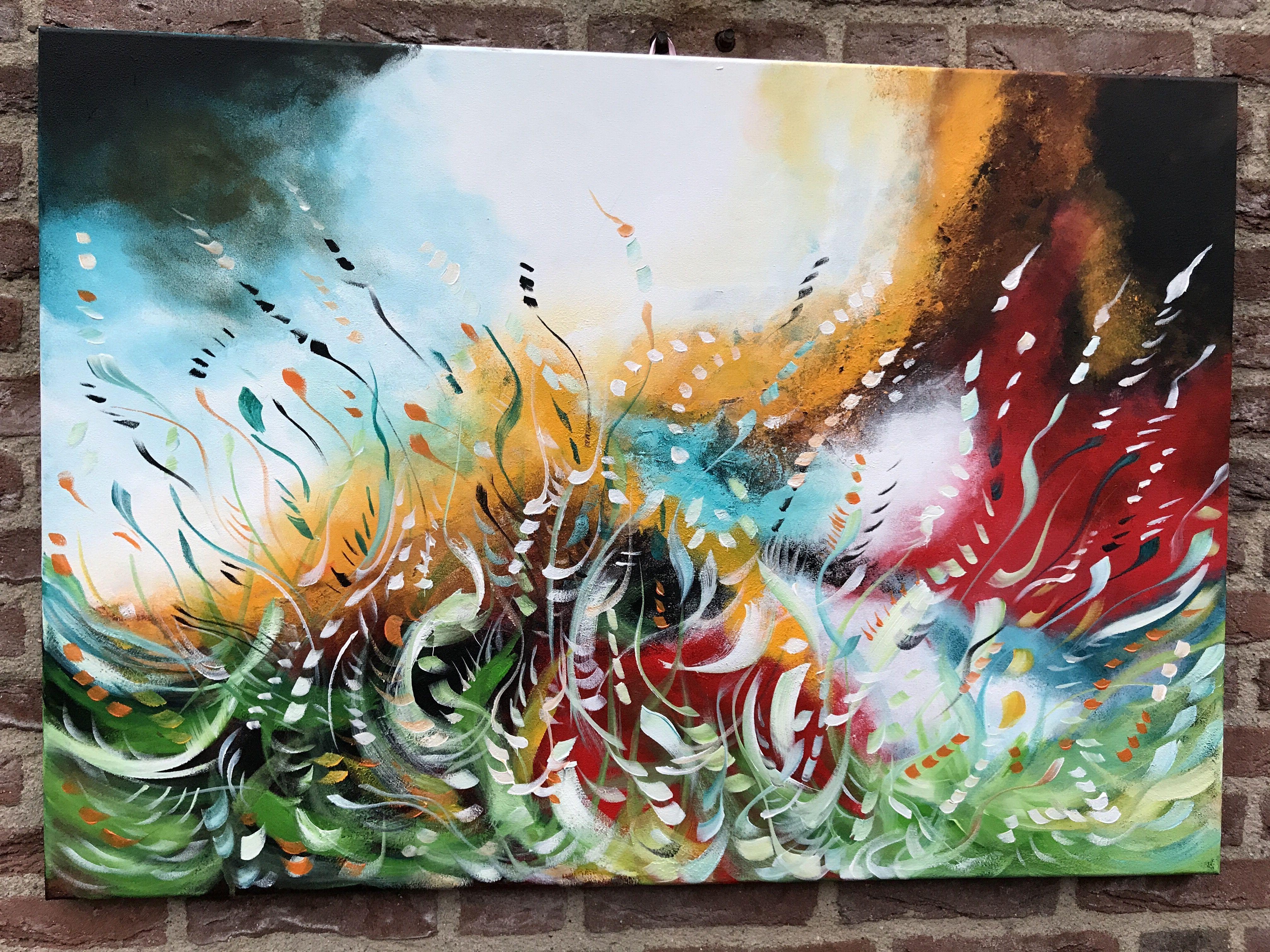 Abstract Painting de Mo Tuncay - " Jardín insólito II" / XXL Cuadro abstracto grande, Pintura, Acrílico sobre lienzo