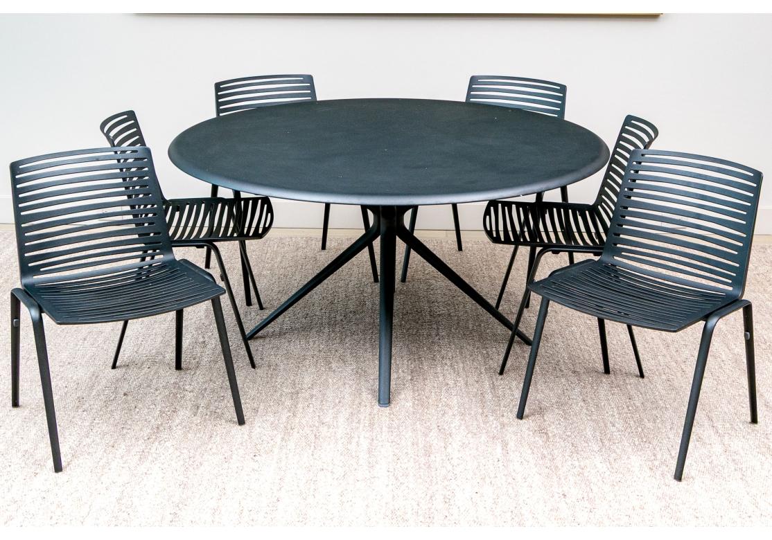 Contemporary MOAI Italian Round Dining Table & 6 MOAI Stackable Zebra Chairs For Sale