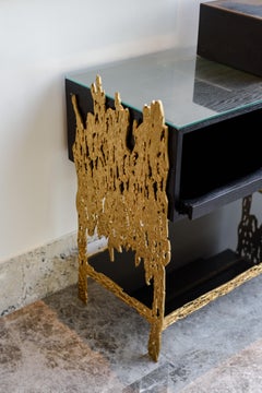 Moana Side Table by R’Kan, Black-Stained Wood & Brass