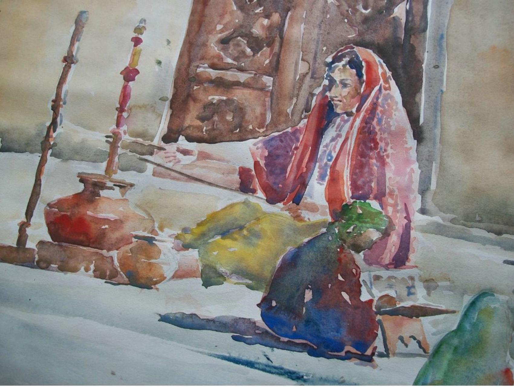 MOAZZAM ALI - Cuadro antiguo en acuarela del sur de Asia - sin título - firmado abajo a la derecha - sin enmarcar - Pakistán - finales del siglo XX.

Excelente estado vintage - color brillante y fuerte - sin pérdidas - sin daños - sin restaurar -