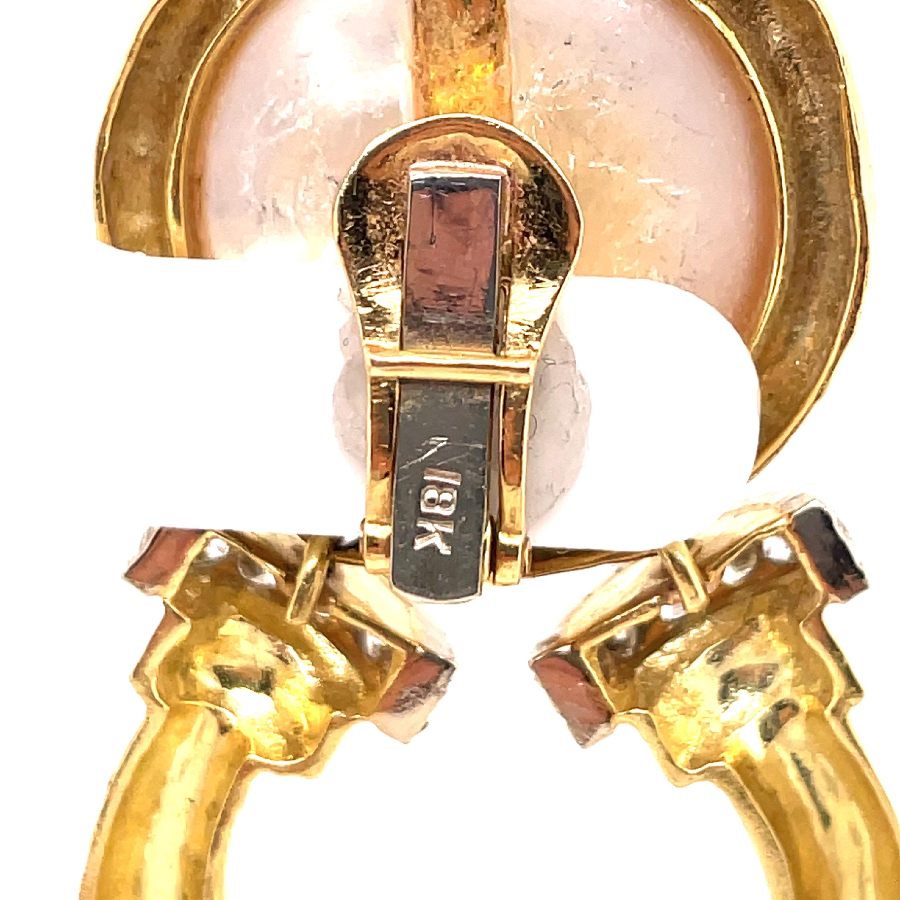 Mob Pearl Diamond Doorknocker Drop Earrings 18 Karat Yellow Gold 41.1 Grams  For Sale 8