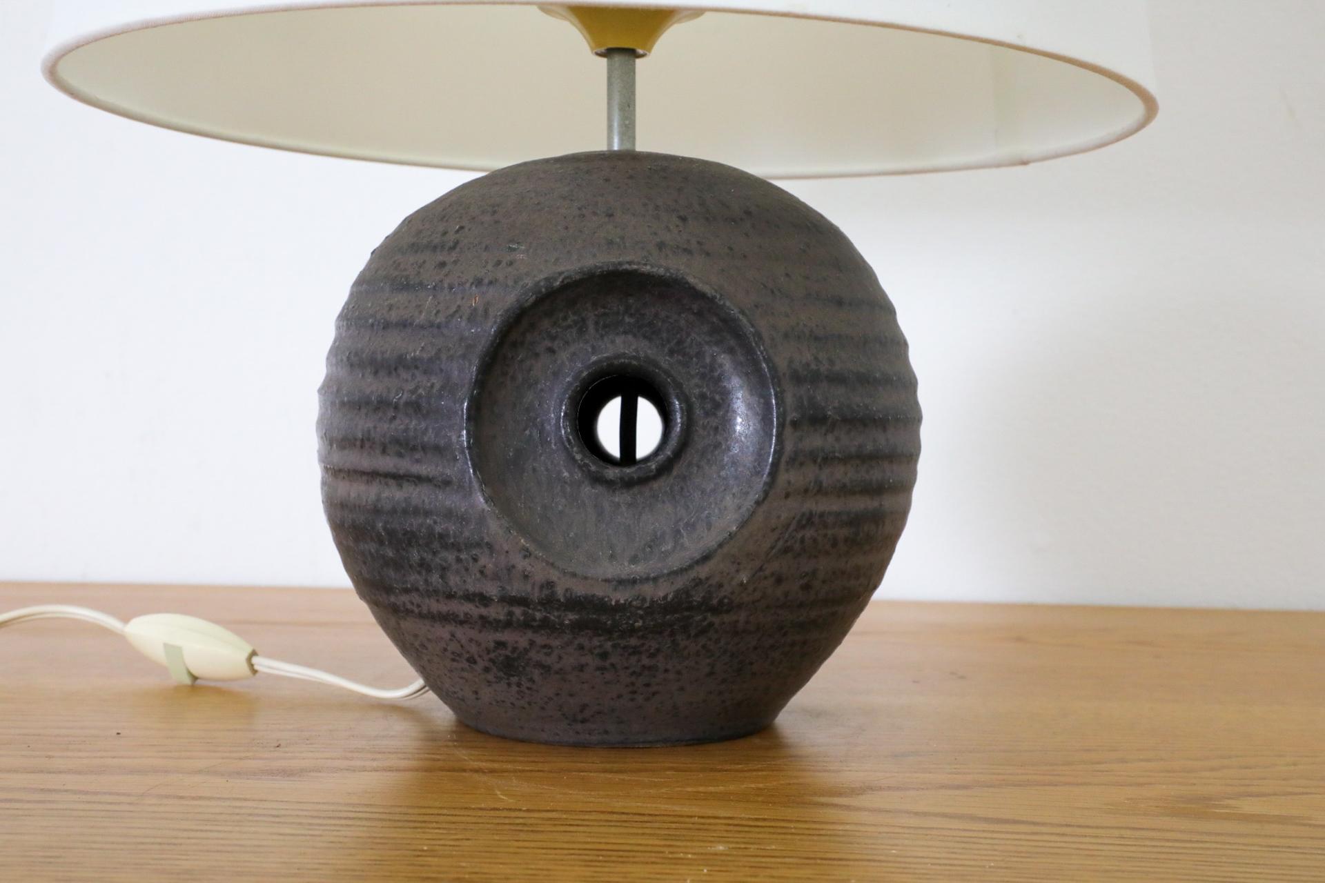 Mobach Dark Purple Ceramic Globe Table Lamp with Cut-Out Design and New Shade For Sale 3