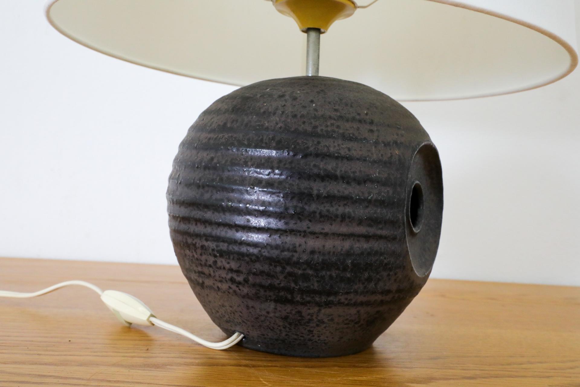 Mobach Dark Purple Ceramic Globe Table Lamp with Cut-Out Design and New Shade For Sale 13