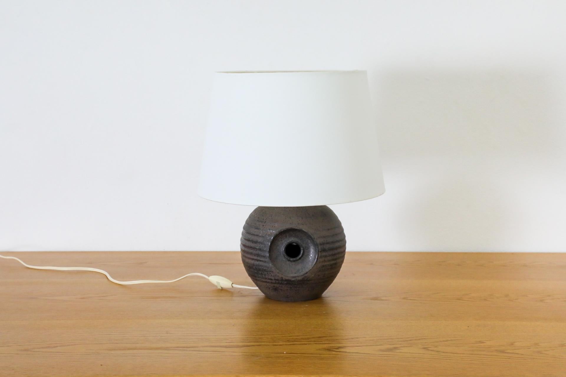 Dutch Mobach Dark Purple Ceramic Globe Table Lamp with Cut-Out Design and New Shade For Sale