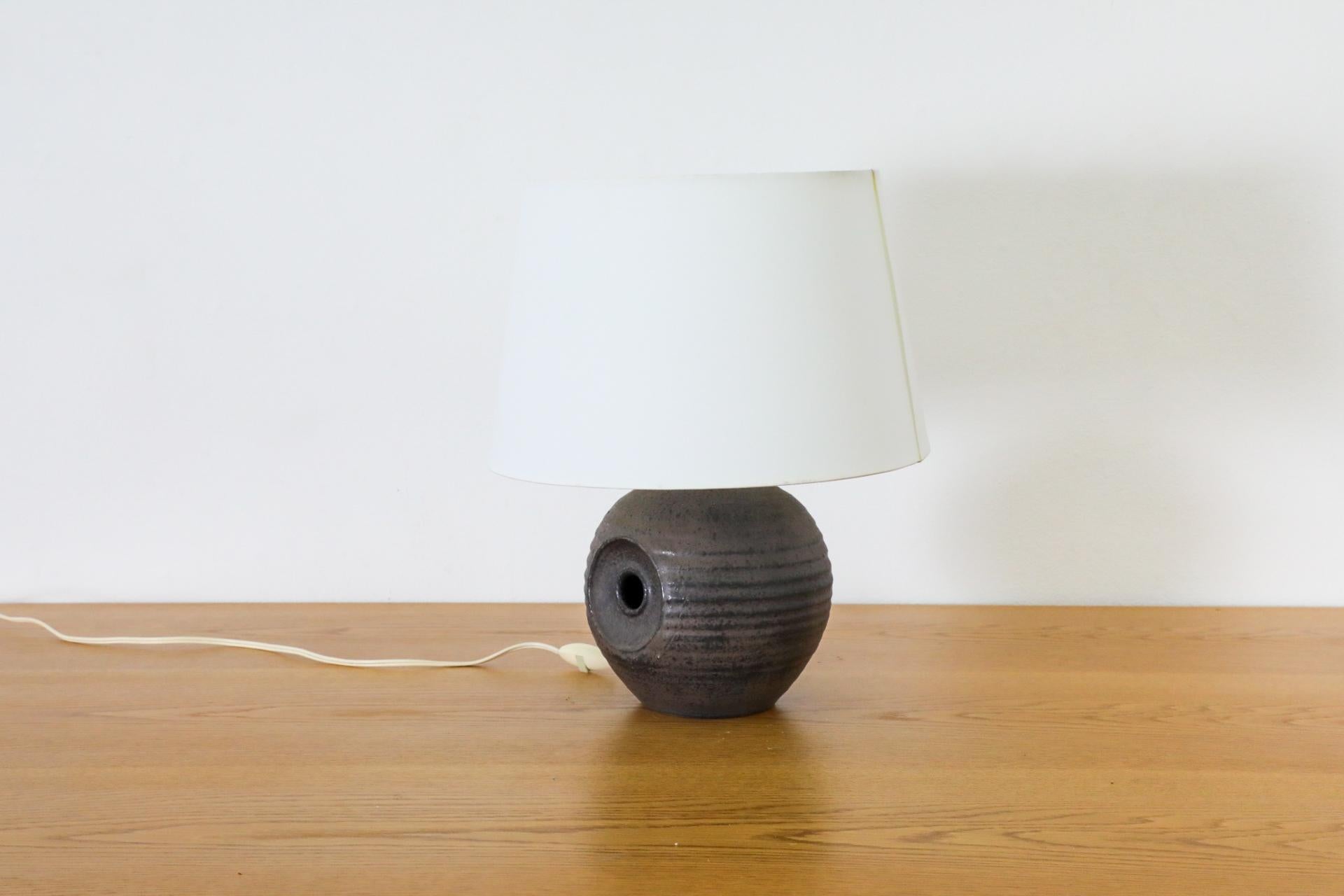 Glazed Mobach Dark Purple Ceramic Globe Table Lamp with Cut-Out Design and New Shade For Sale