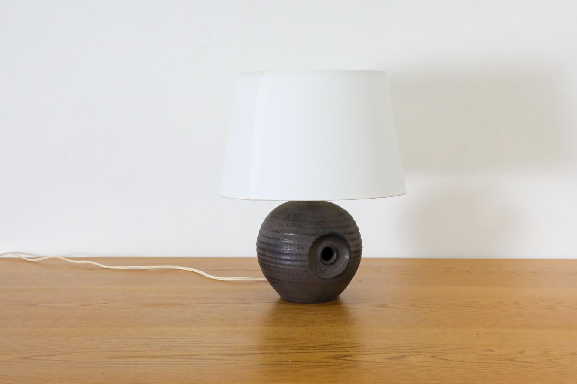 20th Century Mobach Dark Purple Ceramic Globe Table Lamp with Cut-Out Design and New Shade For Sale