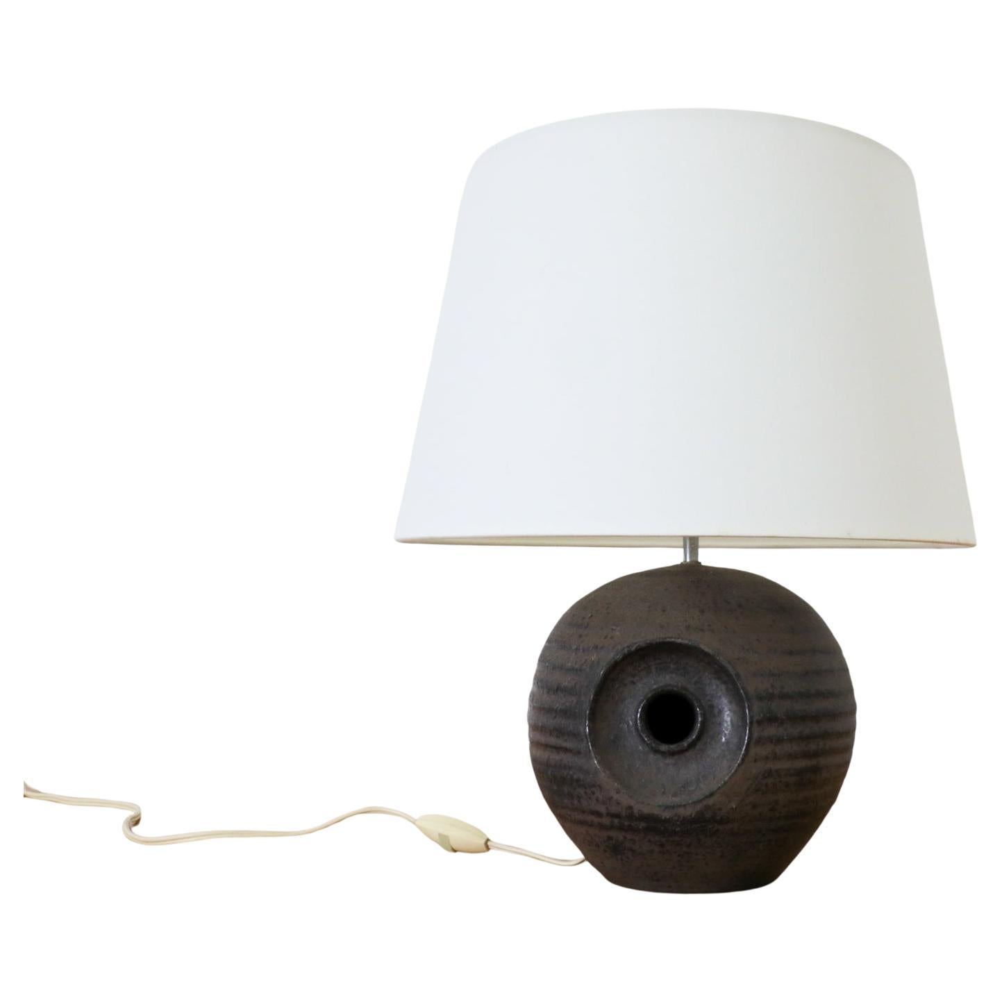 Lampe de bureau Mobach pour globe en céramique violet foncé avec design découpé et nouvel abat-jour