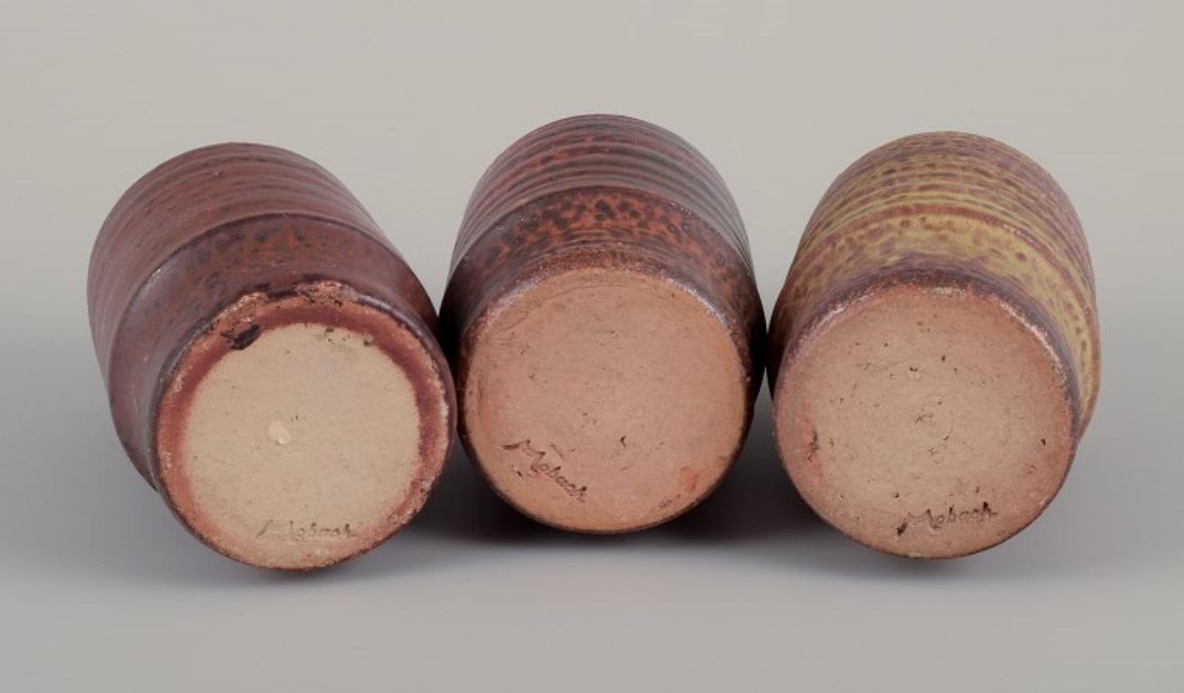 Ceramic Mobach, Netherlands, three unique vases in glazed ceramic. For Sale