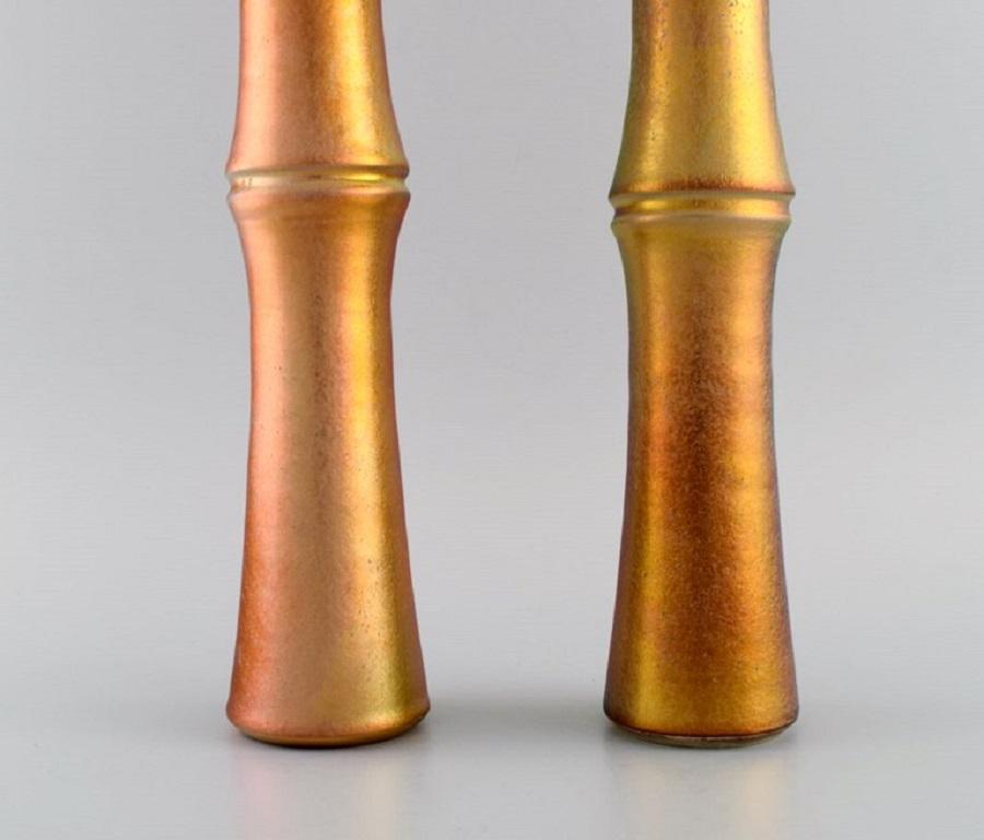 Dutch Mobach, Netherlands, Two Unique Slim Vases in Glazed Ceramics For Sale