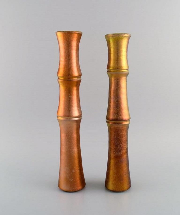 20th Century Mobach, Netherlands, Two Unique Slim Vases in Glazed Ceramics For Sale