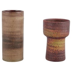 Vintage Mobach, Netherlands, two unique vases. Glaze in brown-green tones.