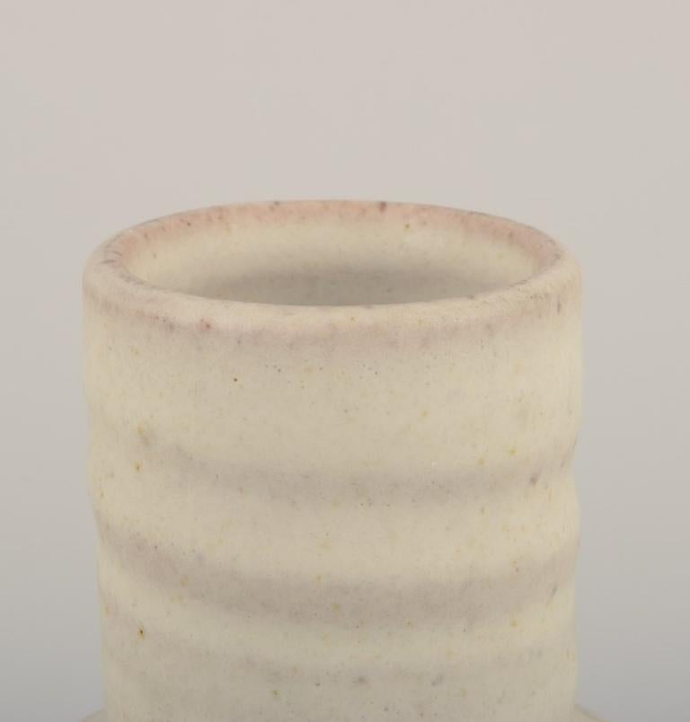 Glazed Mobach, Netherlands, two unique vases with glaze in light tones. For Sale
