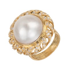 .85 Quilates Perla Diamante Oro Anillo Cóctel Remolino