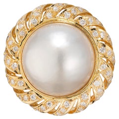 .85 Quilates Perla Diamante Oro Anillo Cóctel Remolino