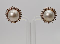 Mobe Pearl Diamond Rose Gold Sunburst Stud Earrings