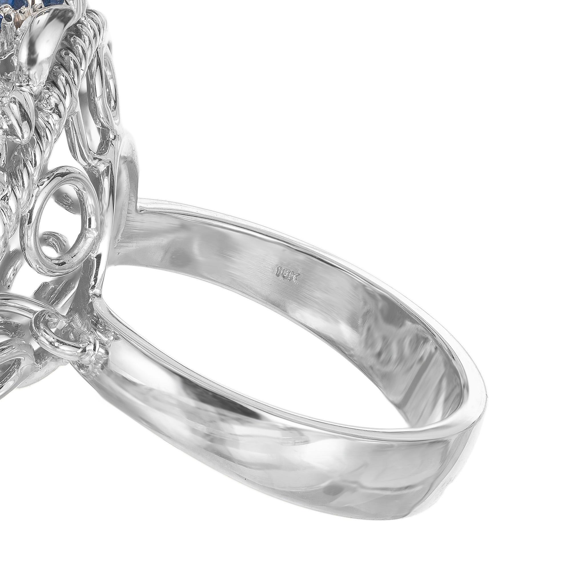 Mobe Pearl Diamond Sapphire Ruby Halo White Gold Mid-Century Cocktail Ring For Sale 1