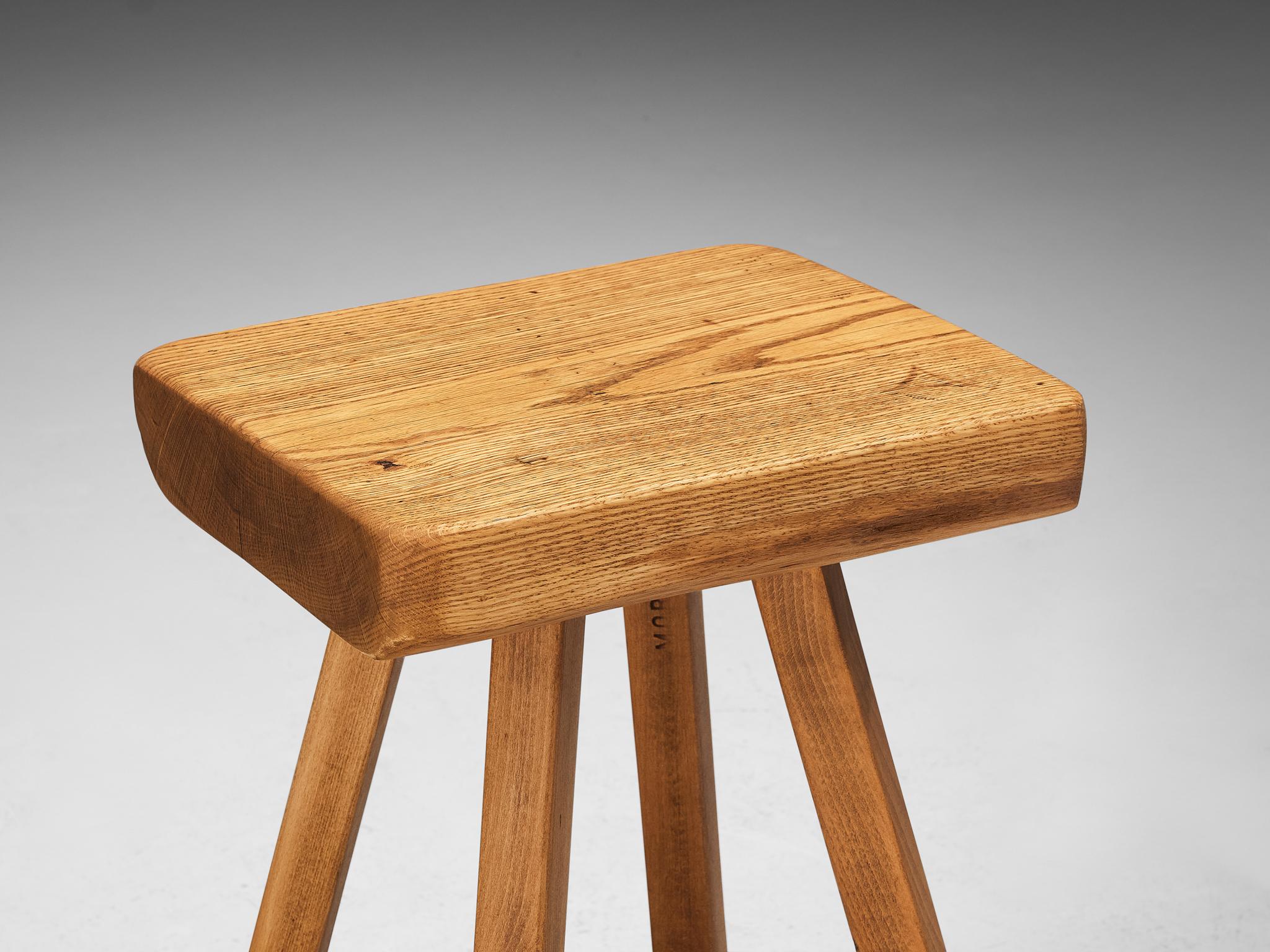 Mid-20th Century Mobichalet Brutalist Bar Stools in Blond Pine Wood and Iron For Sale