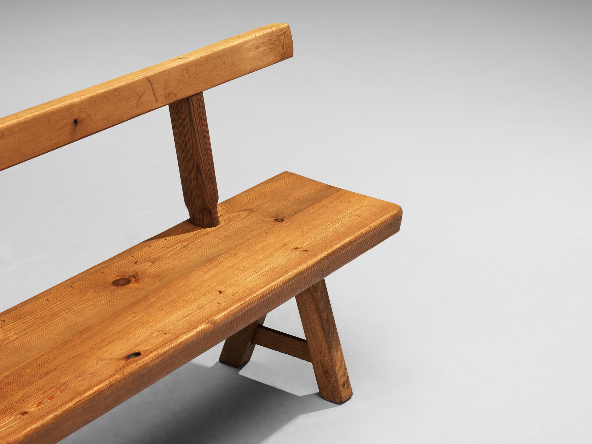 Mid-20th Century Mobichalet Brutalist Bench in Oak and Pine  For Sale