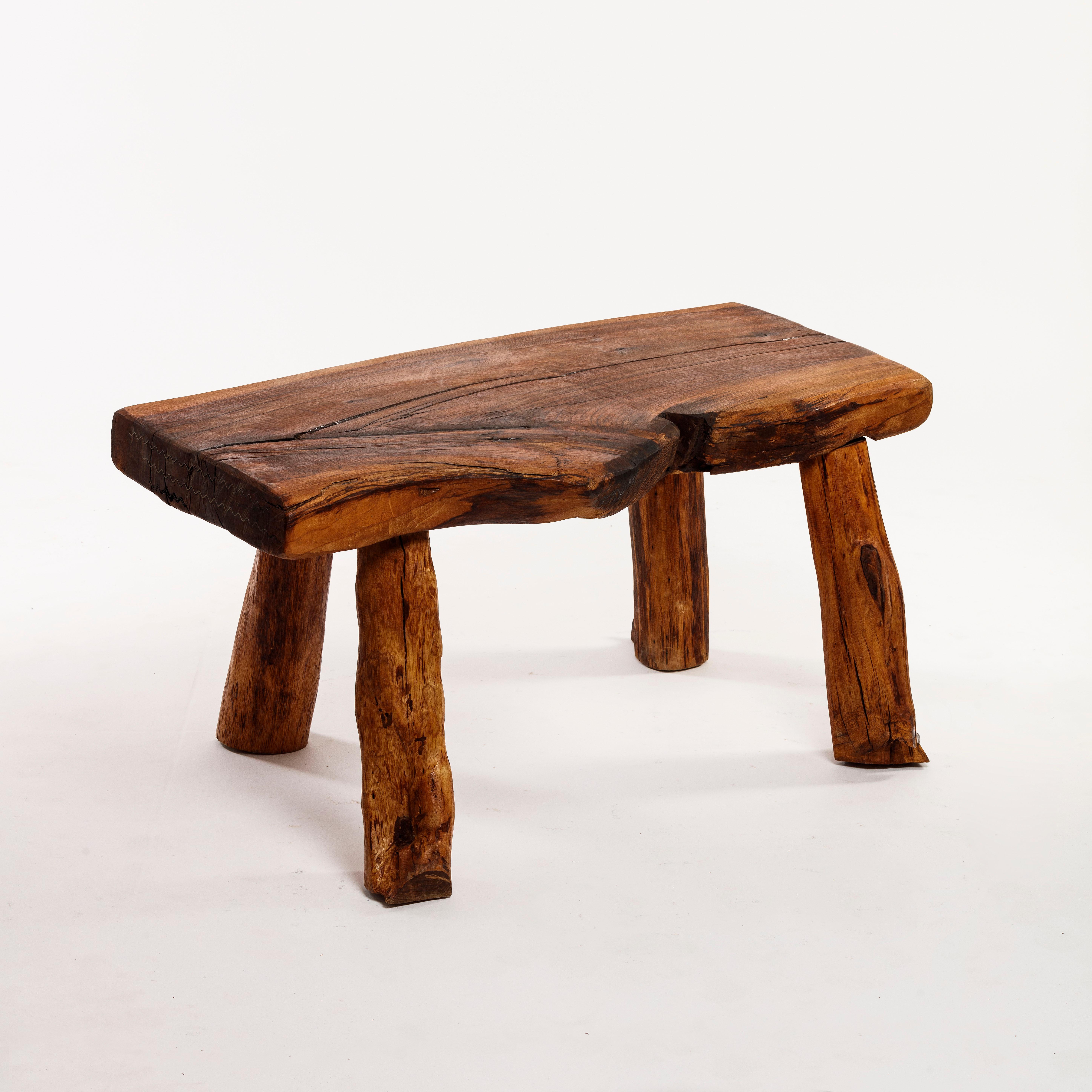 Belgian Mobichalet Brutalist Impressive Solid Oak Center Table Belgium 1950s For Sale