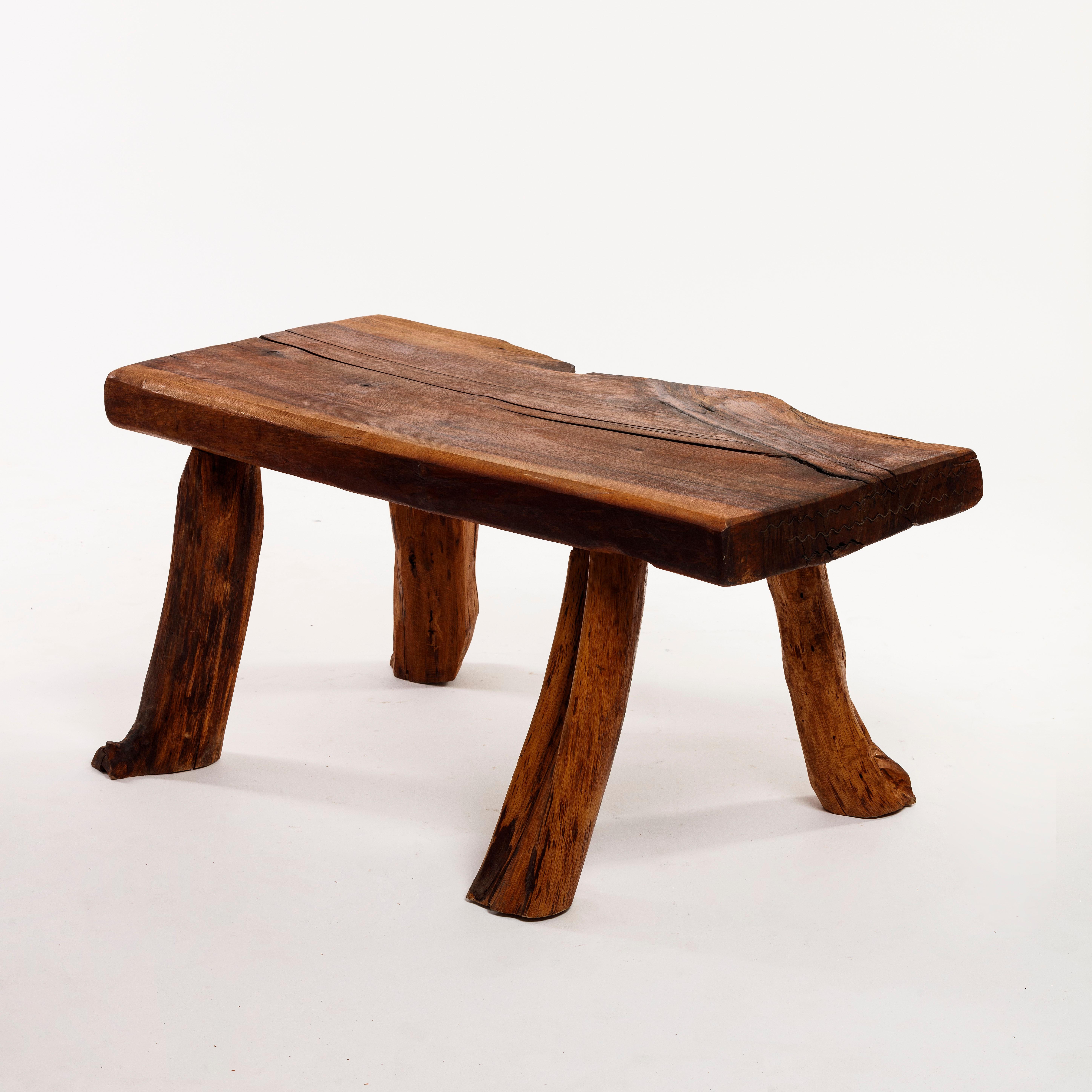 Mid-20th Century Mobichalet Brutalist Impressive Solid Oak Center Table Belgium 1950s