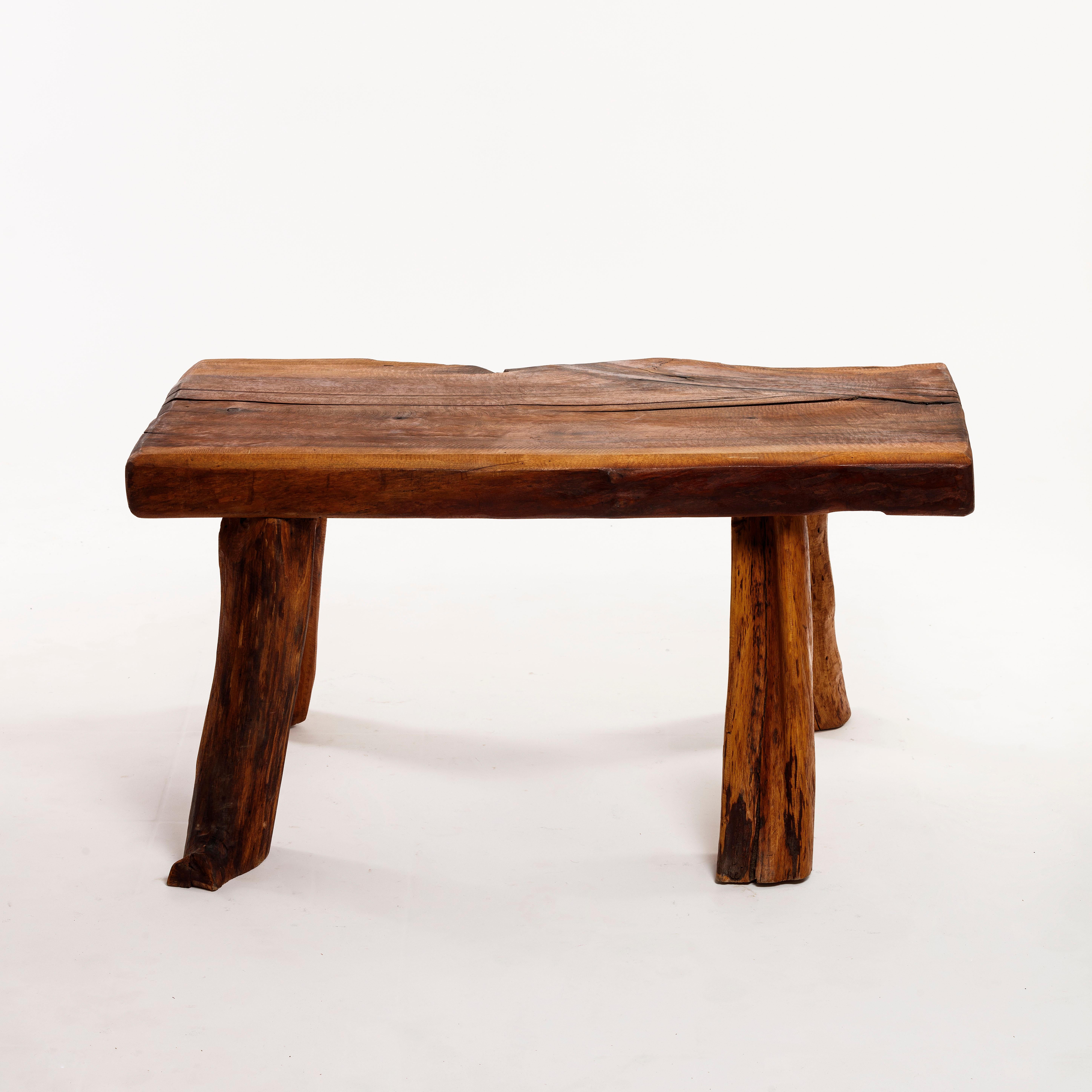 Mobichalet Brutalist Impressive Solid Oak Center Table Belgium 1950s For Sale 1