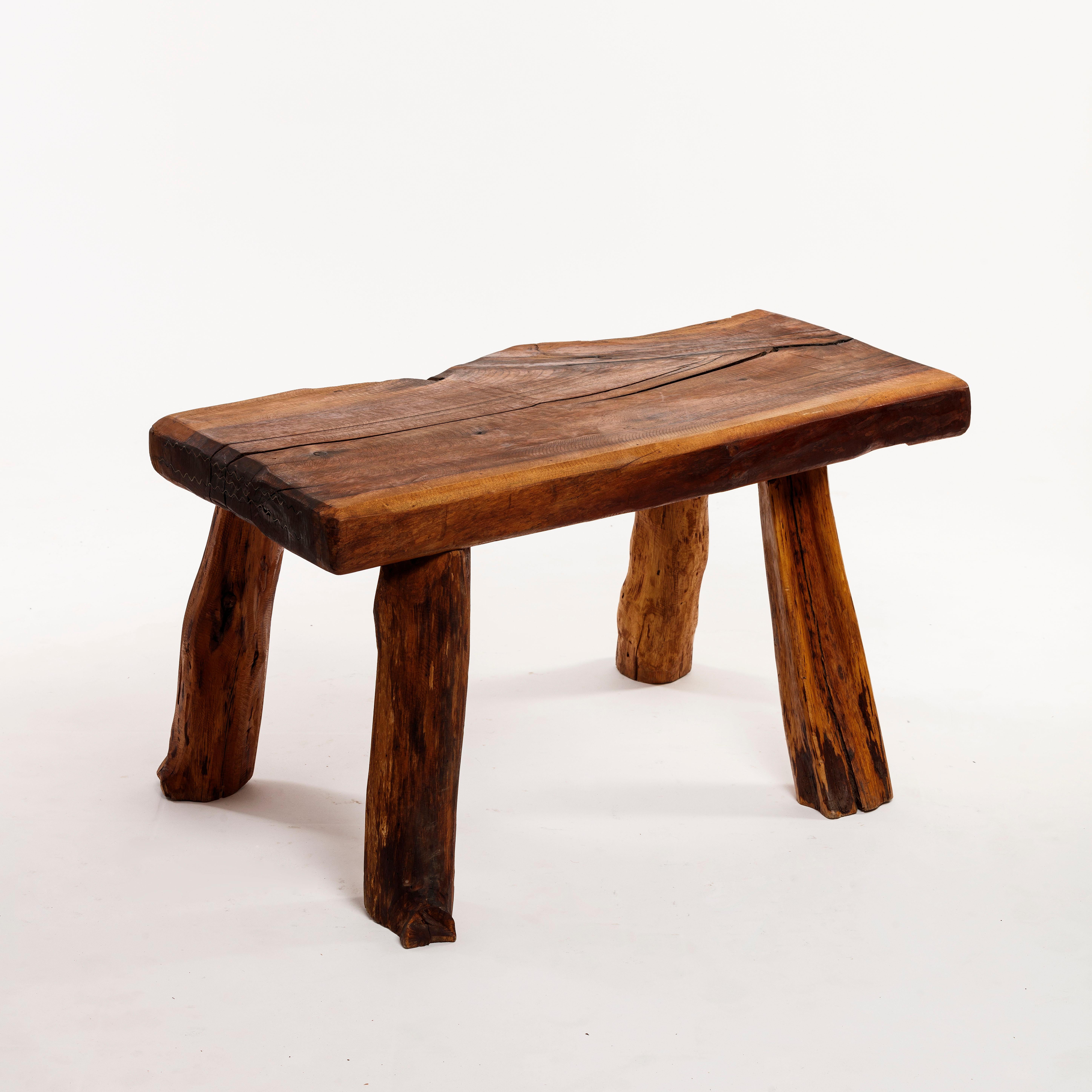 Mobichalet Brutalist Impressive Solid Oak Center Table Belgium 1950s 2