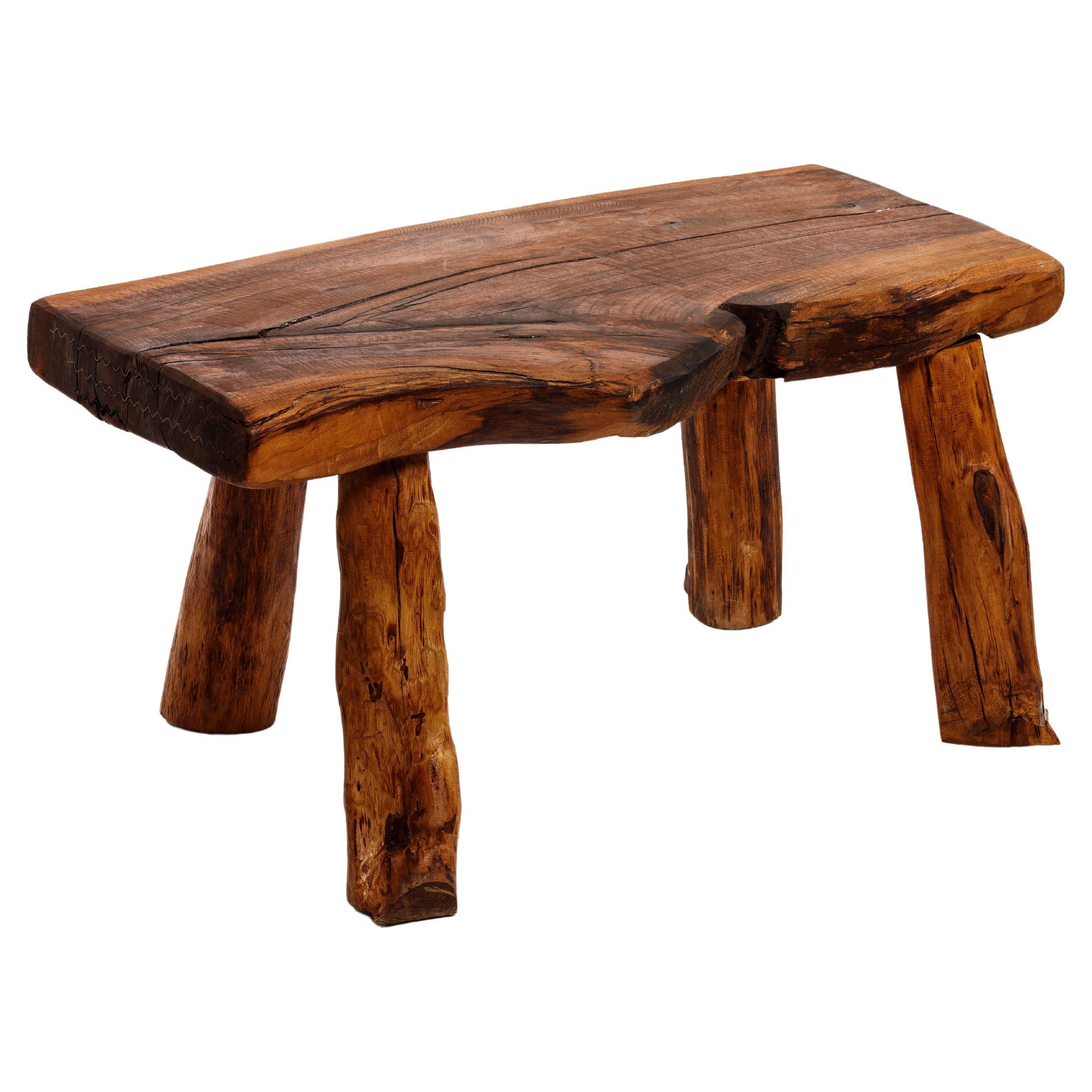 Mobichalet Brutalist Impressive Solid Oak Center Table Belgium 1950s For Sale