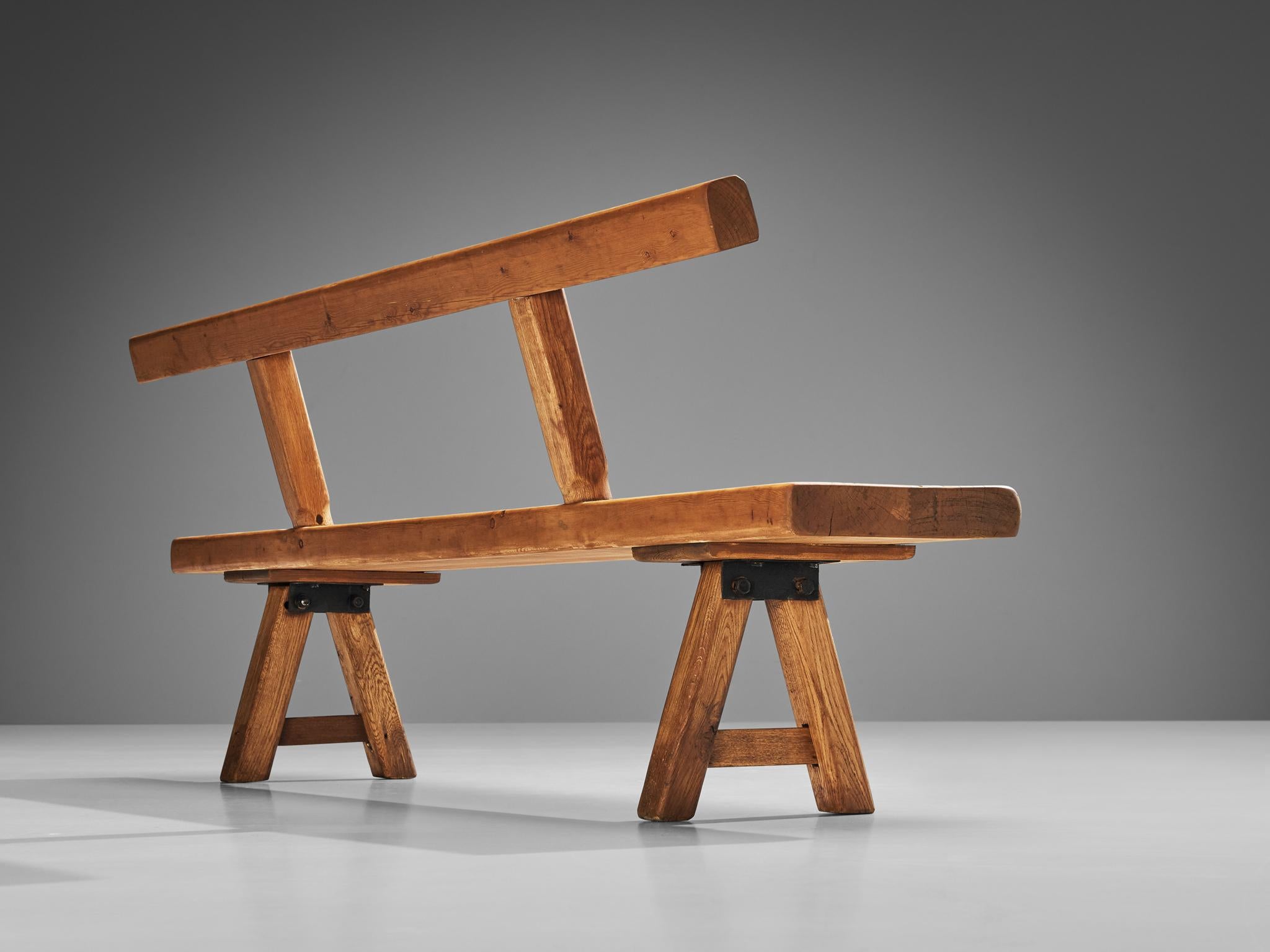 large wooden bench with back