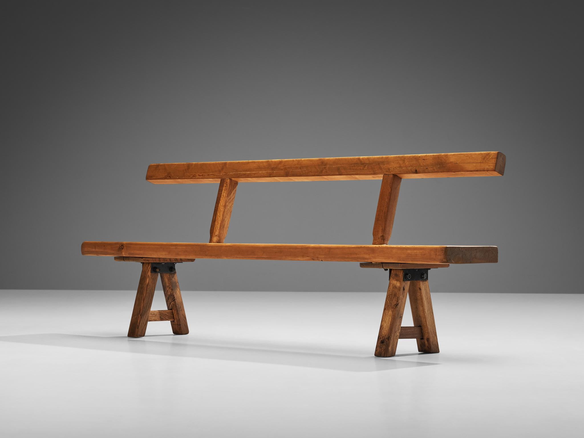 Belgian Mobichalet Brutalist Long Bench in Oak and Pine For Sale