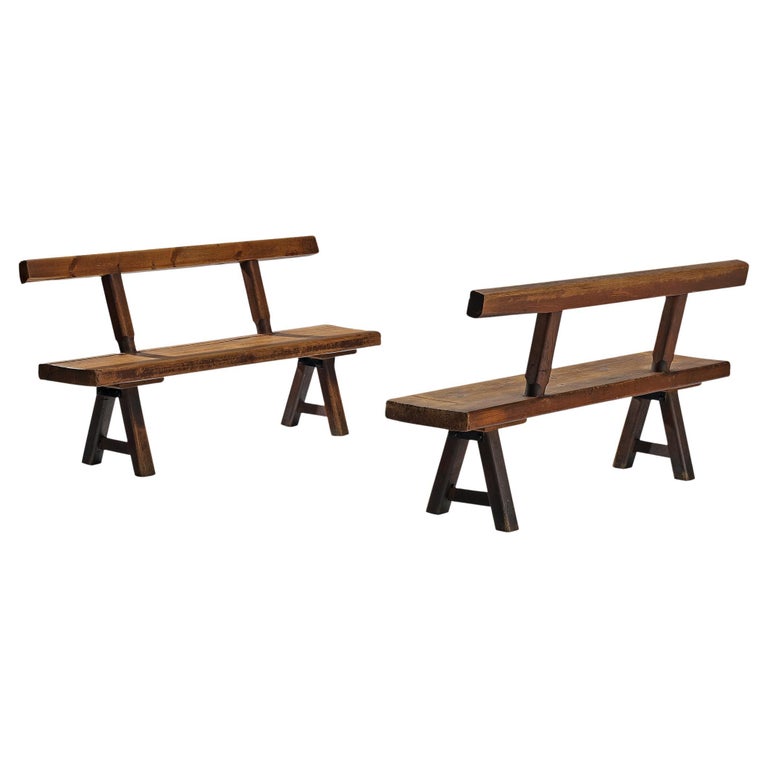 Mobichalet Brutalist Long Benches in Oak and Pine For Sale at 1stDibs