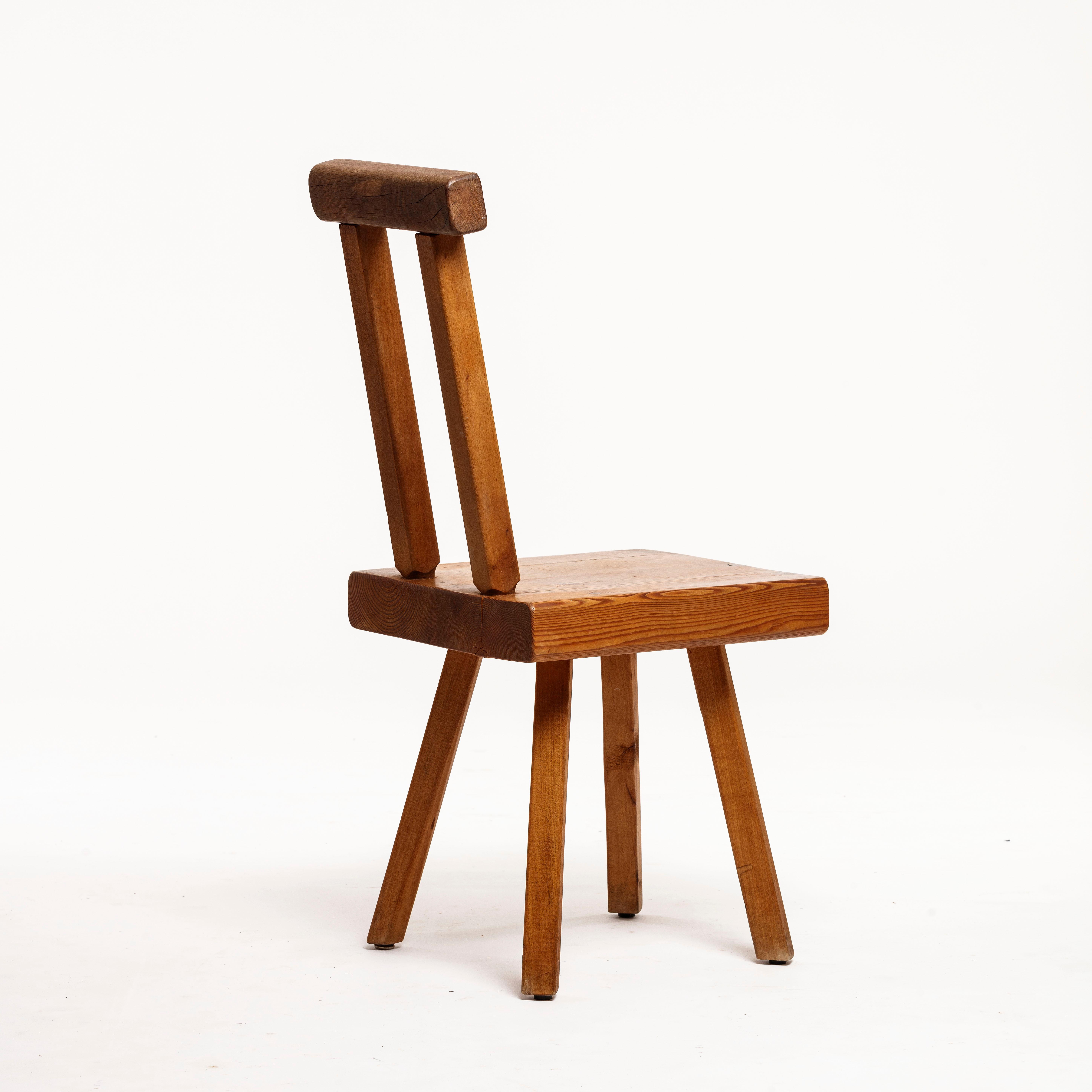 Belgian Mobichalet Brutalist set of 4 Solid Wood Chairs 1960 For Sale