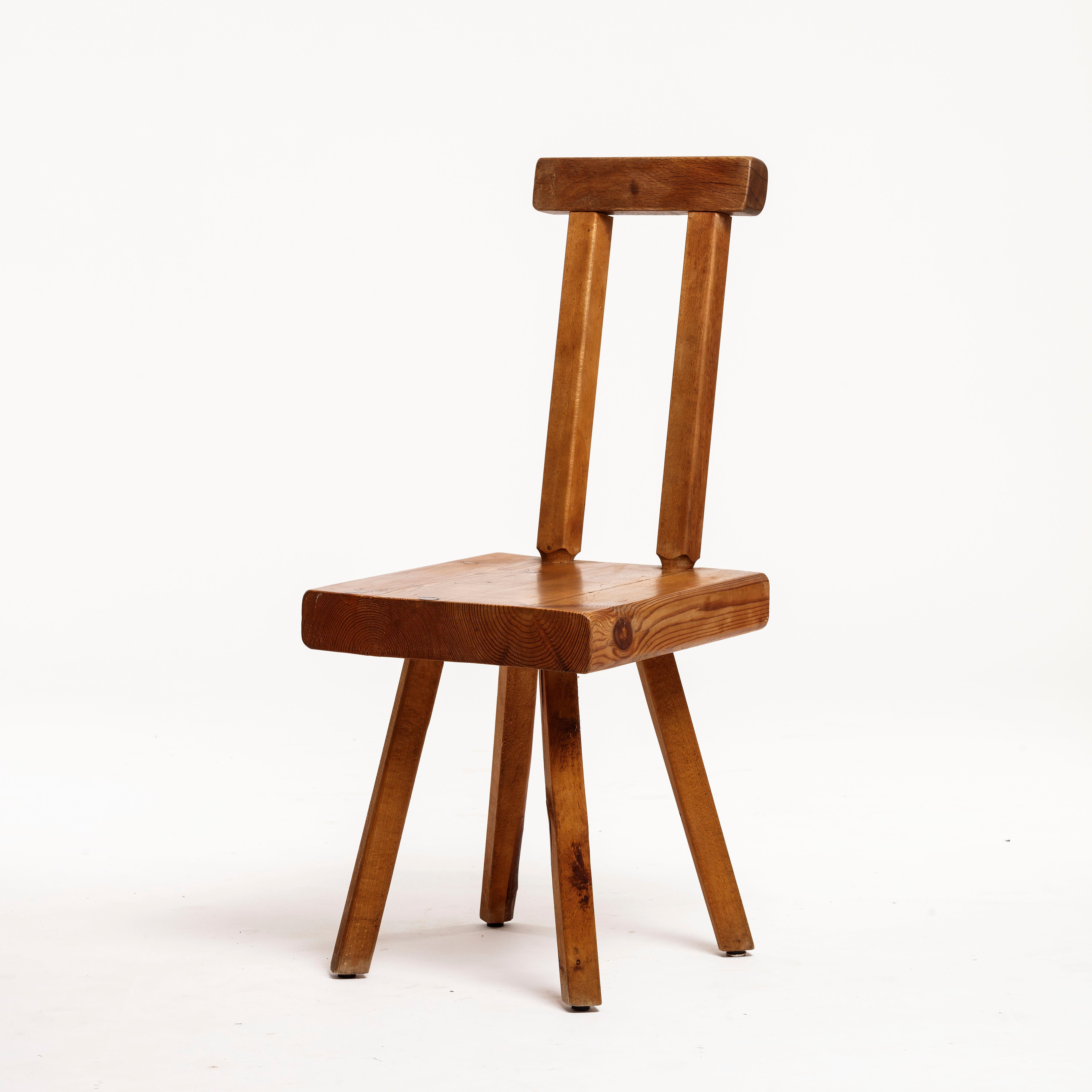 Mid-20th Century Mobichalet Brutalist set of 4 Solid Wood Chairs 1960 For Sale