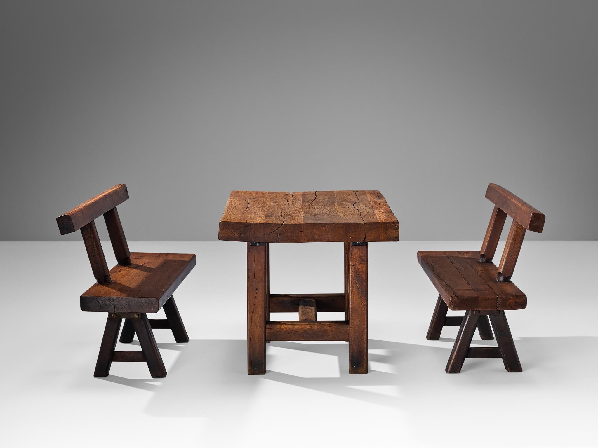 Mobichalet Brutalist Set of Table and Pair of Benches  For Sale 1