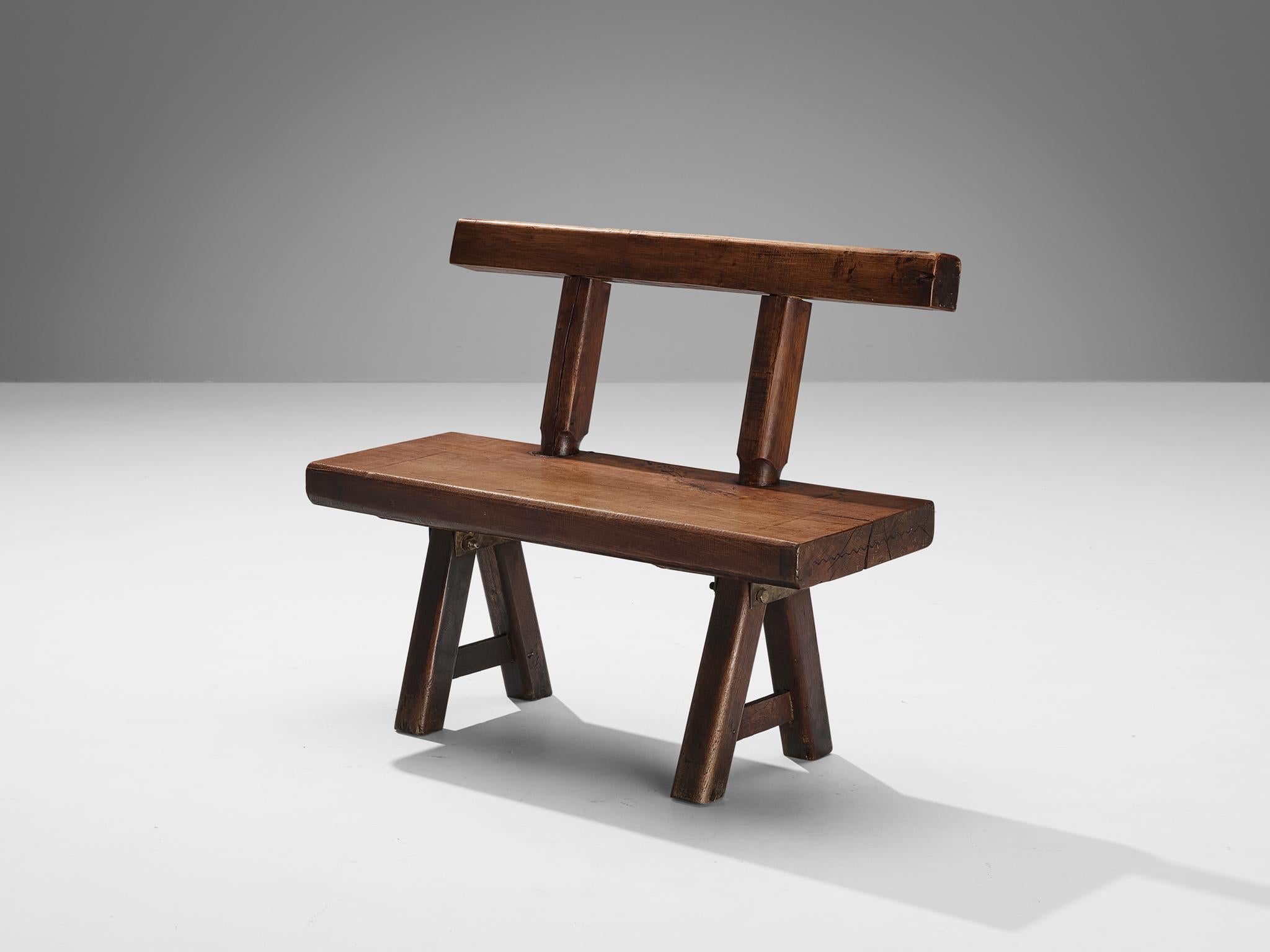 Mid-20th Century Mobichalet Brutalist Set of Table Benches and Stool in Oak For Sale