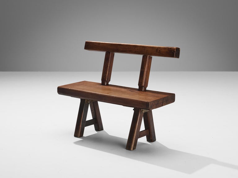 Mid-20th Century Mobichalet Brutalist Set of Table Benches and Stool in Oak For Sale