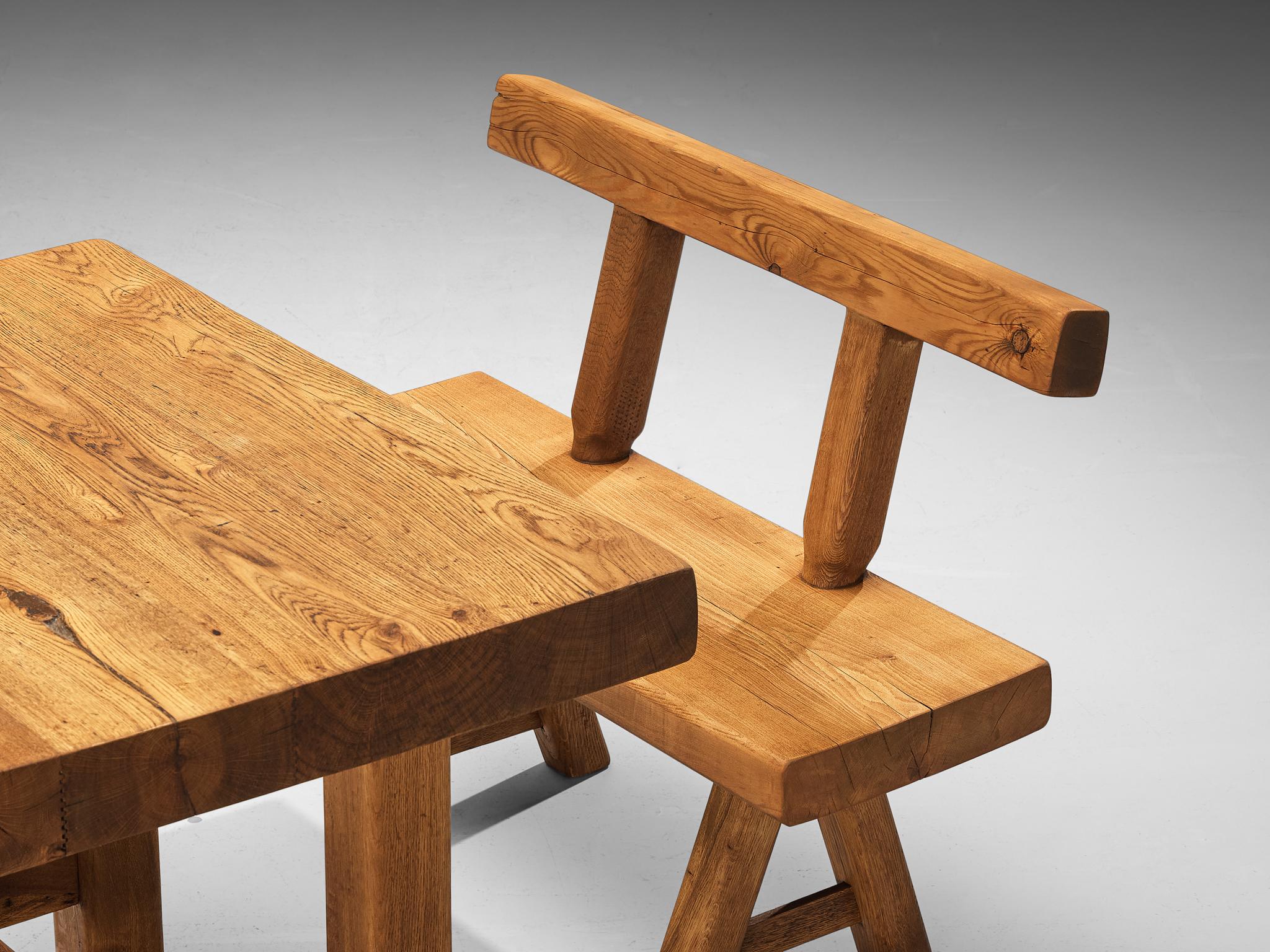 Mobichalet Brutalist Table and Benches in Warm Blond Oak  For Sale 2