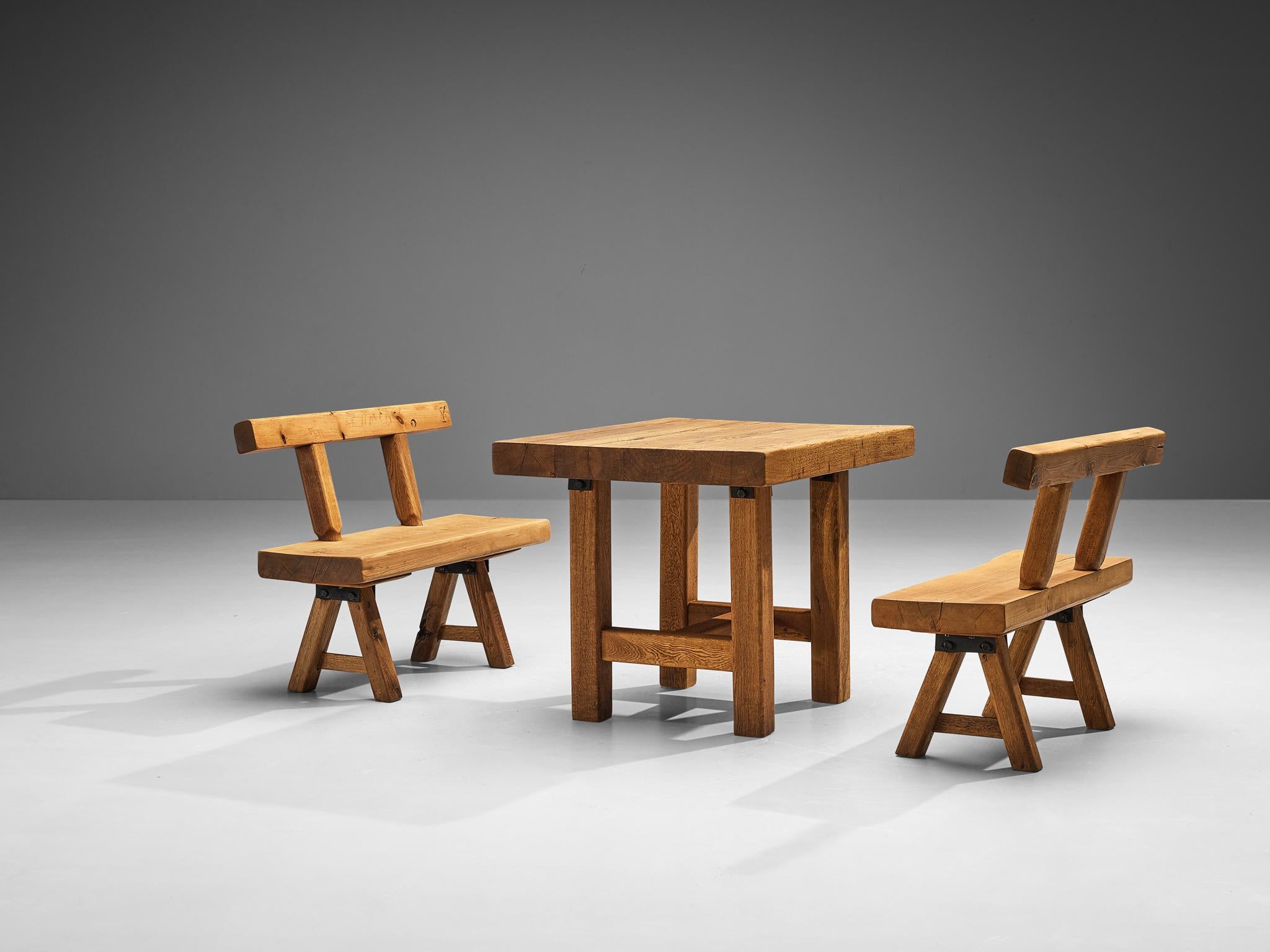 Mobichalet Brutalist Table and Benches in Warm Blond Oak  For Sale 4