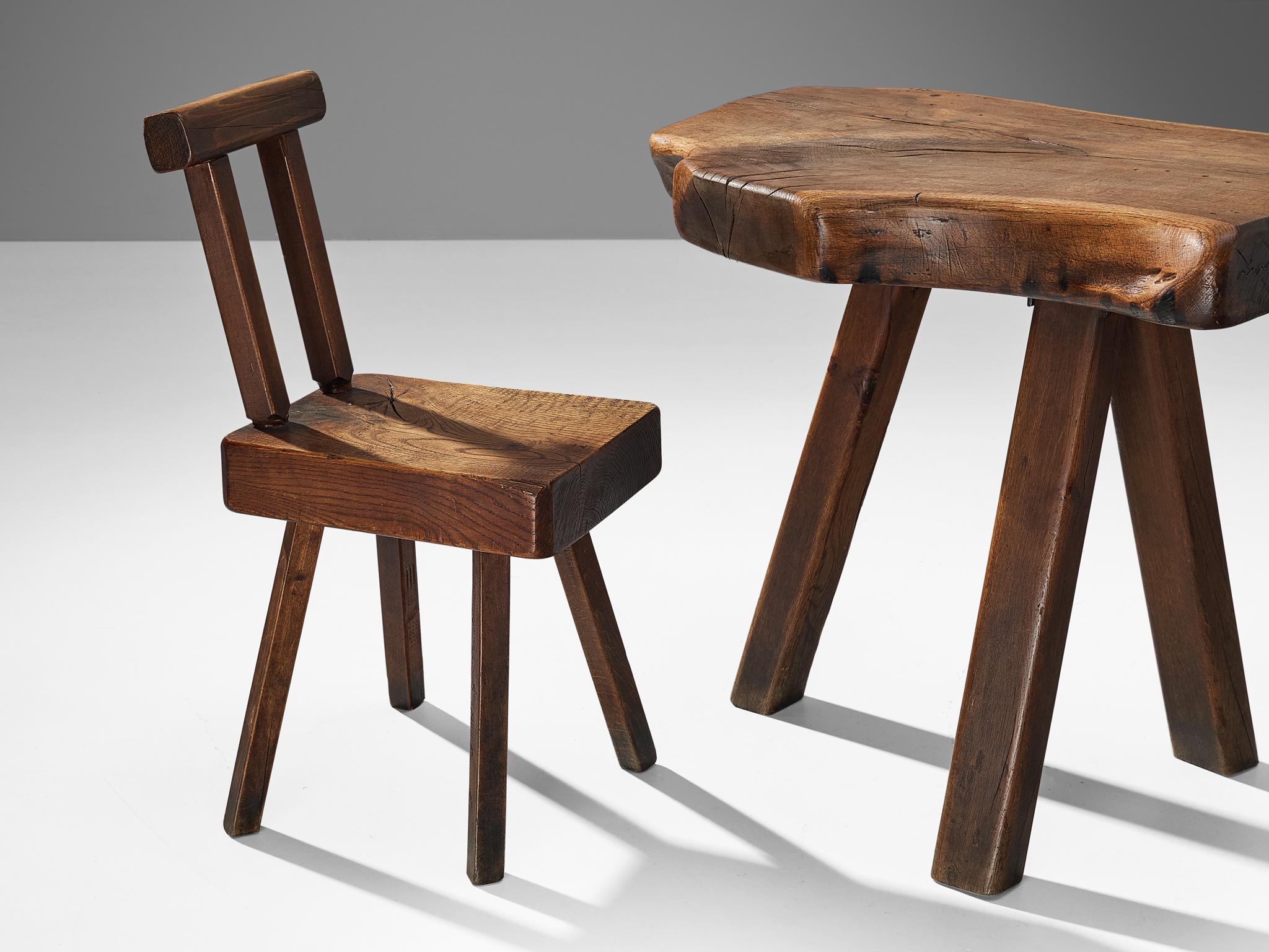 Mobichalet Brutalistischer Tisch mit Stuhl und Hocker aus Eiche  im Zustand „Gut“ im Angebot in Waalwijk, NL