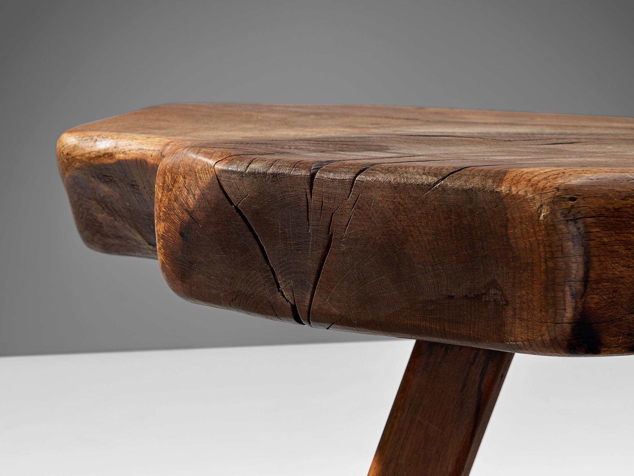 Mobichalet Brutalistischer Tisch mit Stuhl und Hocker aus Eiche  (Buchenholz) im Angebot