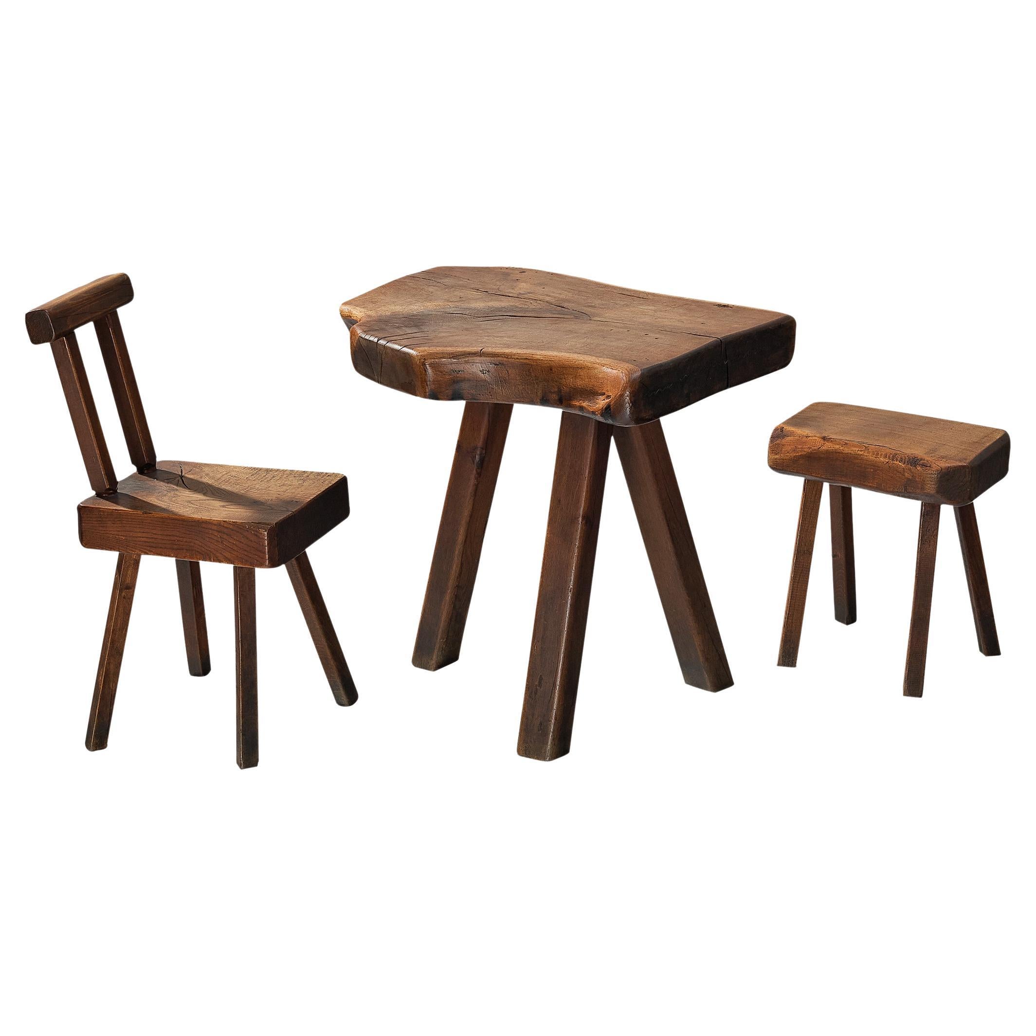 Mobichalet Brutalist Table with Chair and Stool in Oak